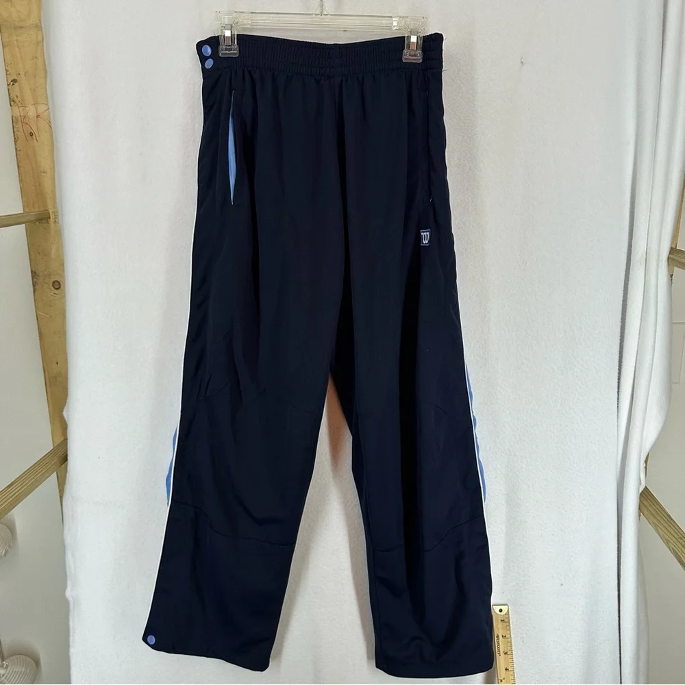 Wilson Athletic Side Button Straight Leg Gym Pants Womens Small Navy Blue‎